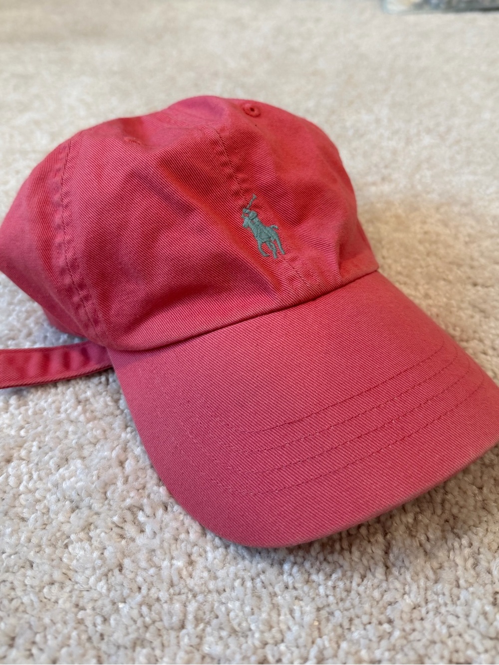 Coral and Turquoise Polo Ralph Lauren Curved Brim Adjustable Logo Cap